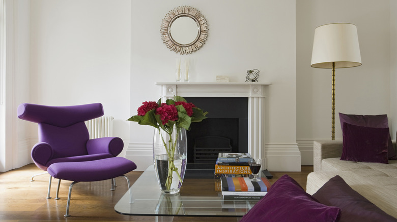 Living room with purple chair