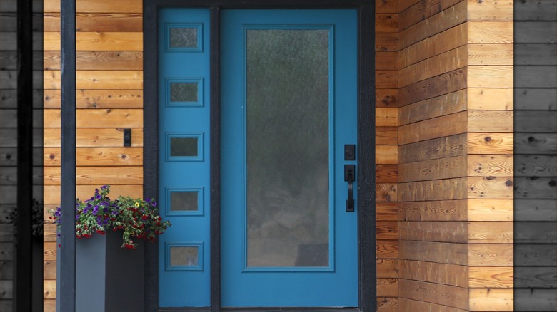 Modern blue door with glass panels