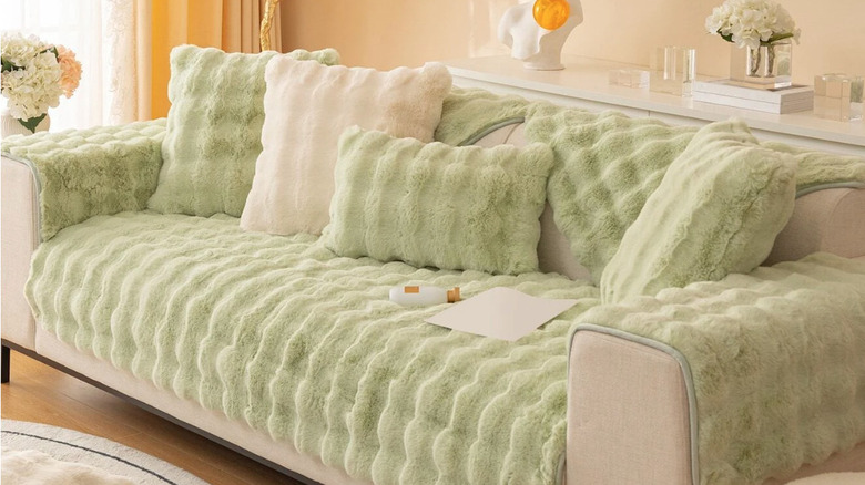 Green sofa slipcover