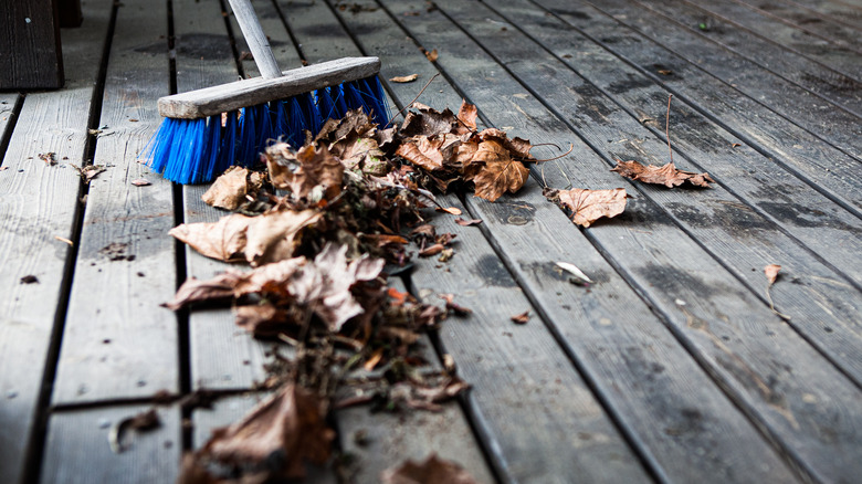 broom sweeping leaves