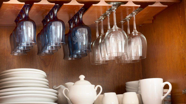 glassware organized in cabinet