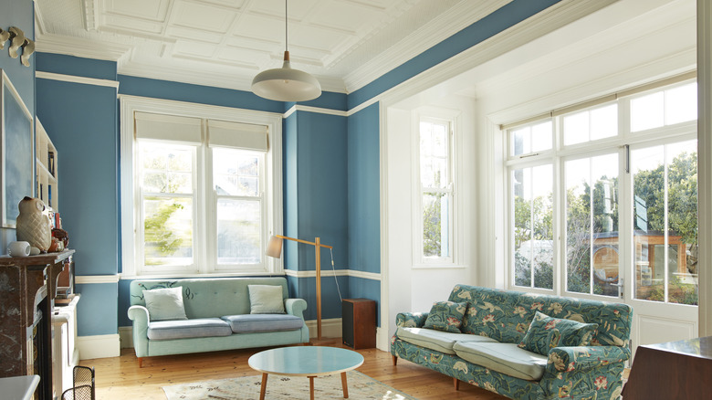 living room in blue tones