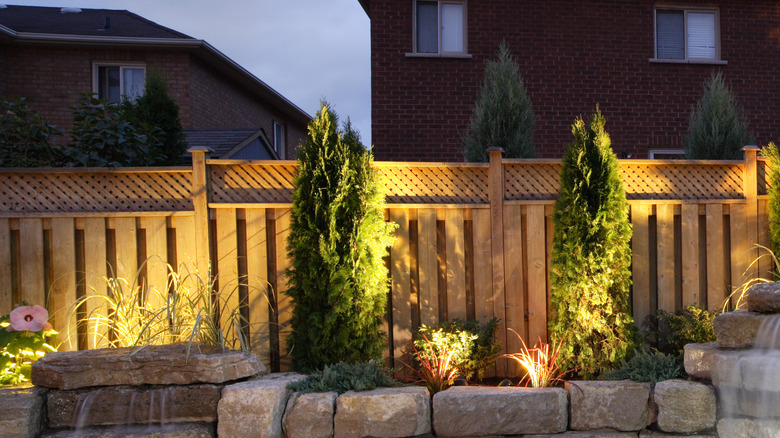 shadowbox fence at nighttime