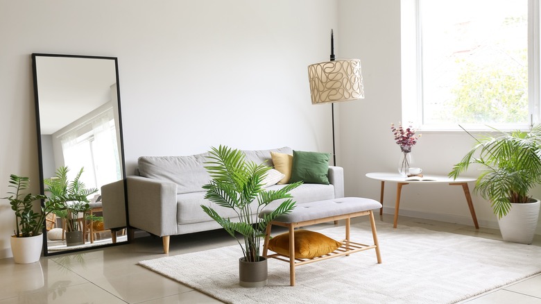 Rectangular mirror in living room