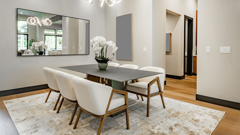 Beautiful white brown and grey spacious dining room