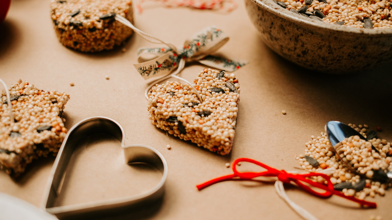 Cookie ornaments made with birdseed