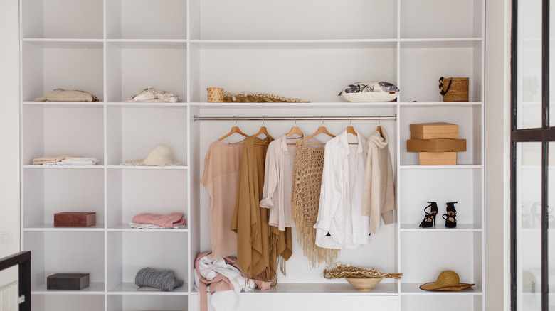 Open-concept-closet system with hanging and folded items