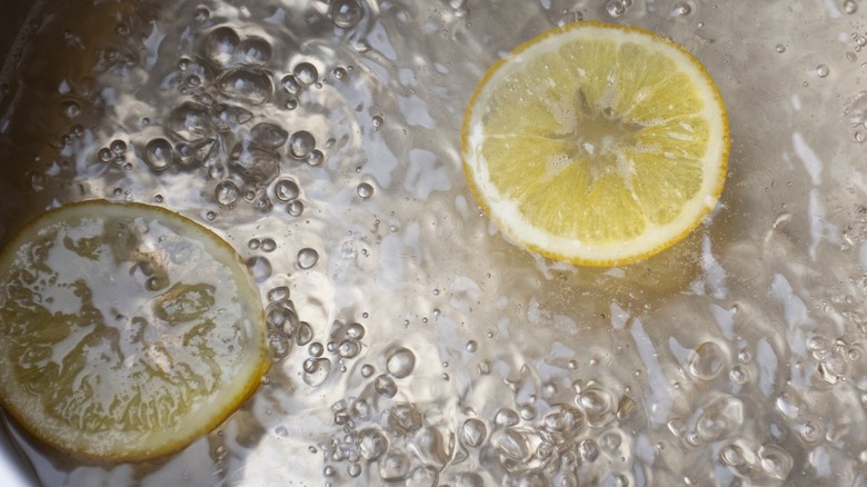 Closeup of boiling lemons