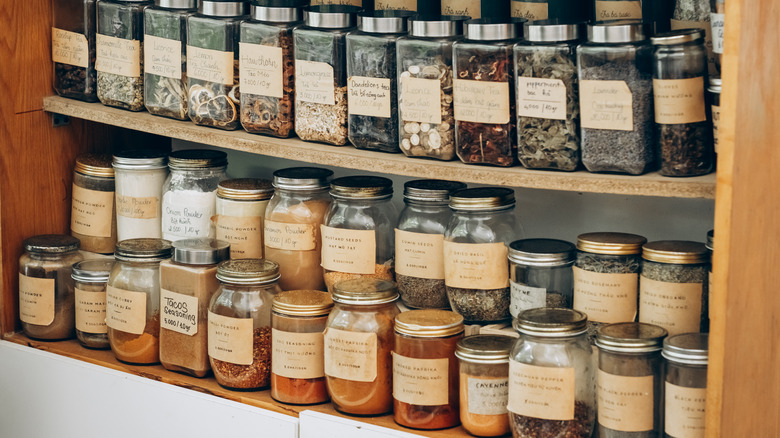 Spices on a storage rack