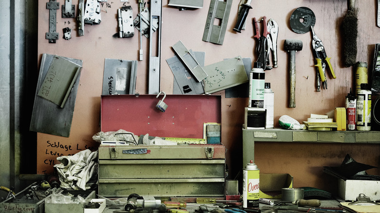 A messy power tool storage system