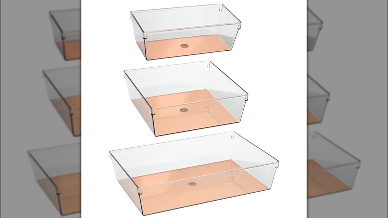 Dollar Tree's three different-sized acrylic trays with rose gold bases