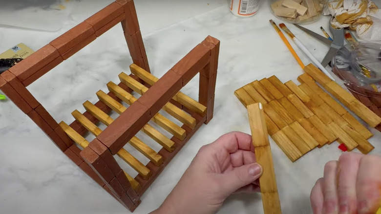 A DIY wooden tray made with toy blocks