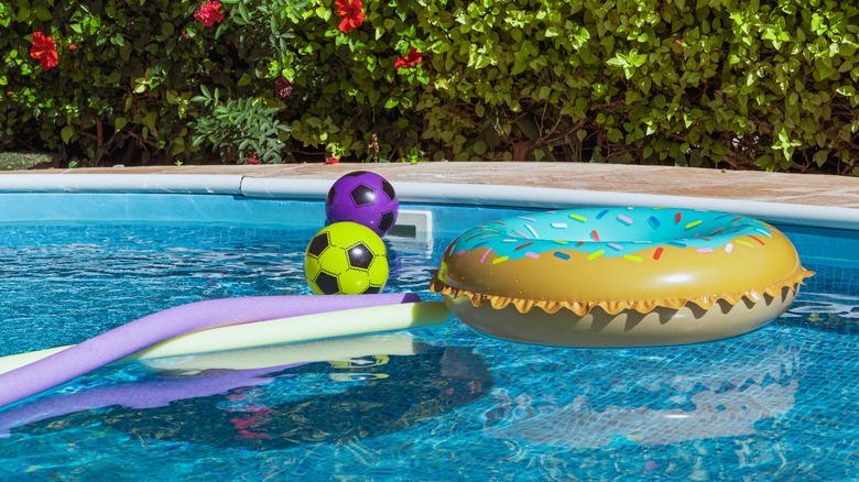 Pool toys in a pool