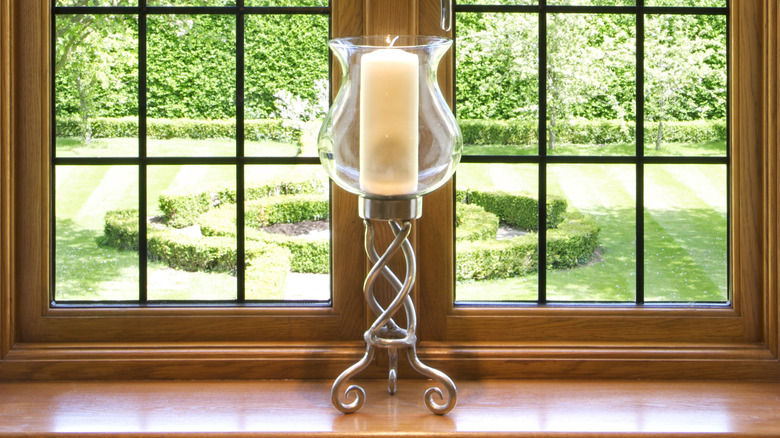 glass candle holder metal base