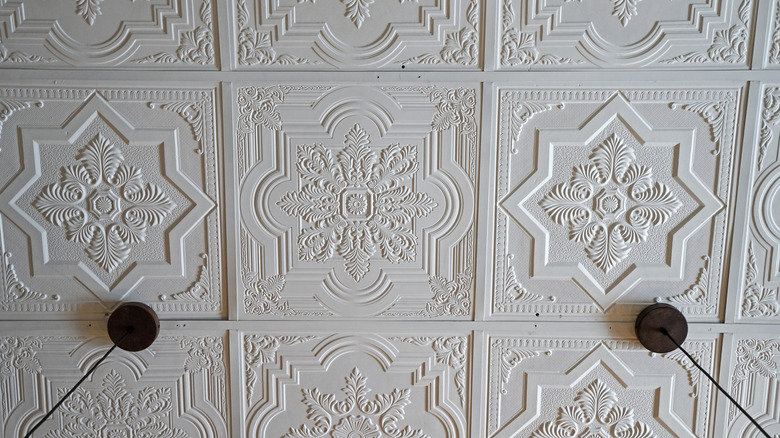 White detailed decorative ceiling tiles