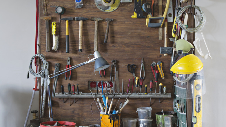 Garage tool storage using the shadowbox method.