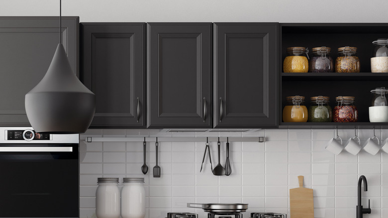 Kitchen with matte black cabinets 