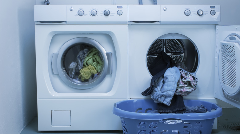 Washer and opened dryer