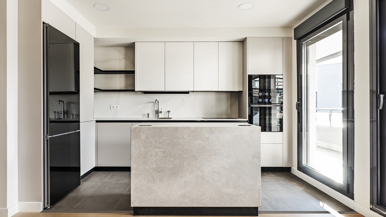 Modern kitchen island in kitchen