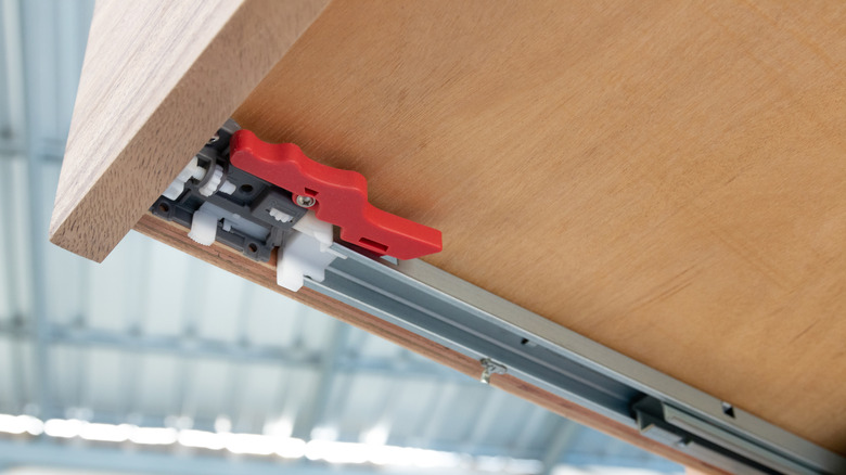 Close up of an undermount drawer slide