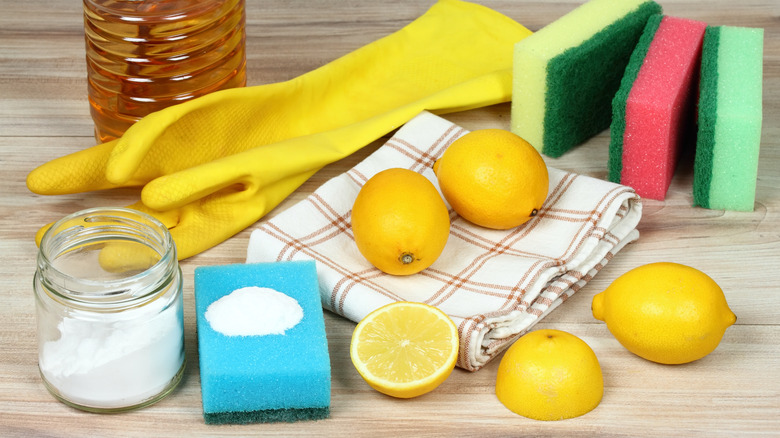 Natural cleaning products with gloves