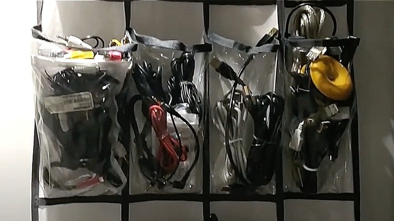 Hanging shoe organizer cable management