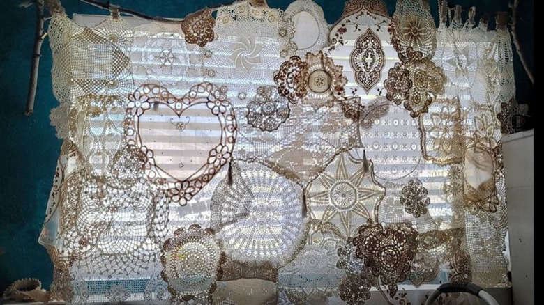 doily curtain on window