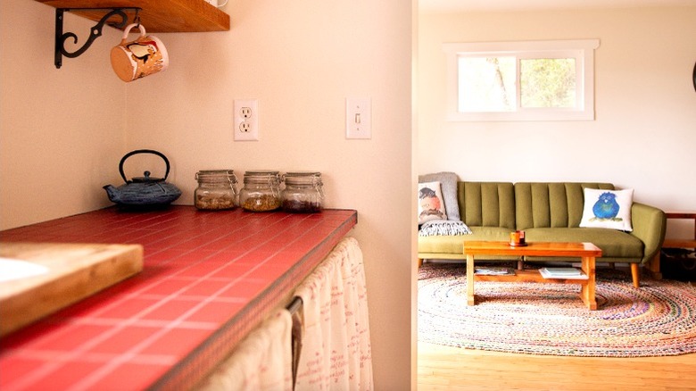 Red tiled countertops