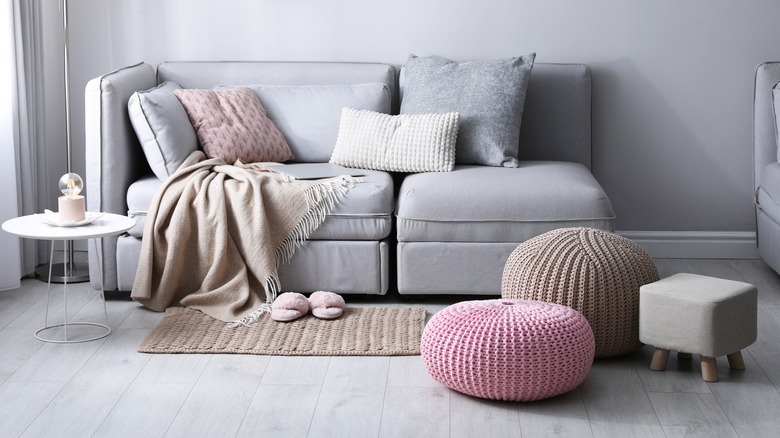 Cozy living room with poufs