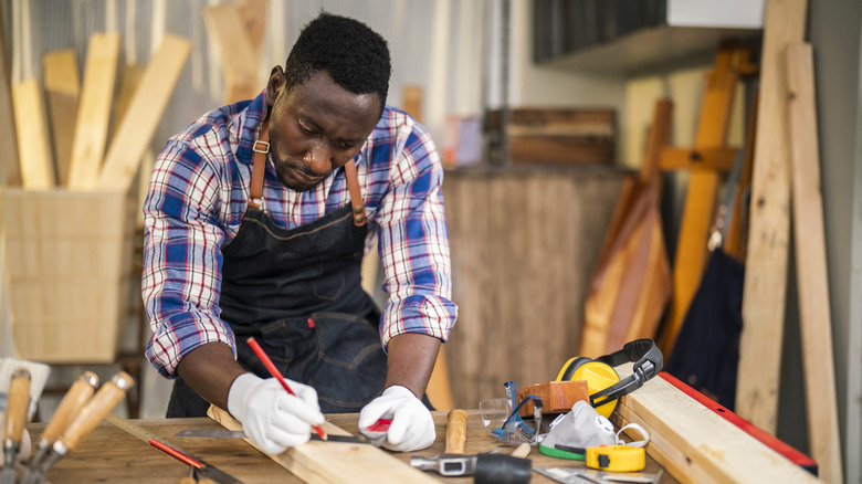 Man working on wood project