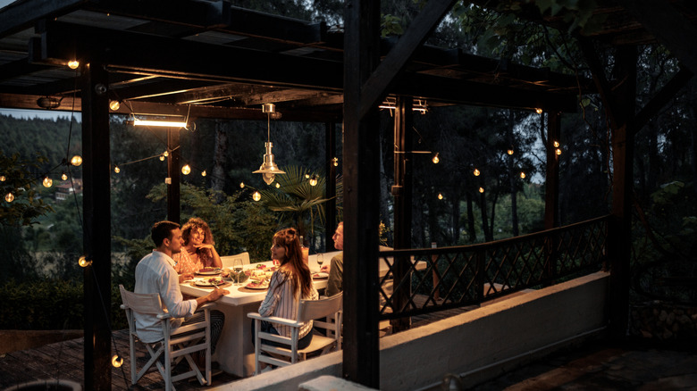 Outdoor patio area at night