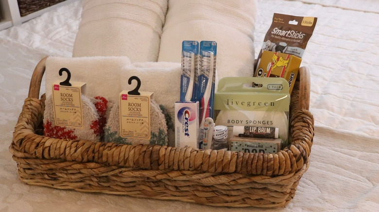 welcome basket toiletries and snacks