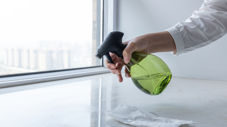 person spraying DIY insect repellent