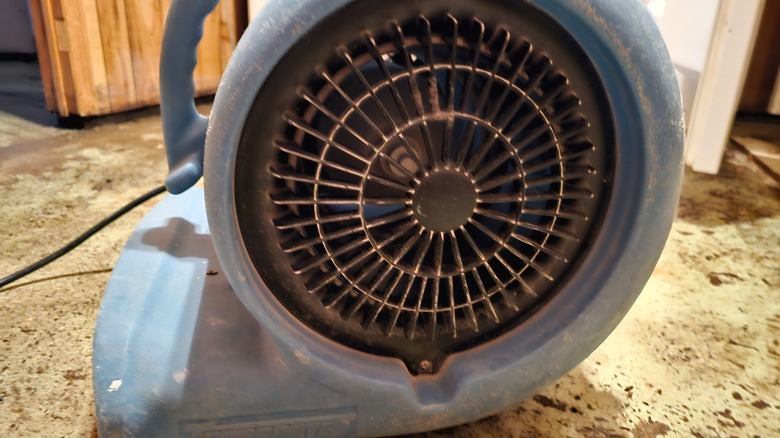 Fan in flooded basement