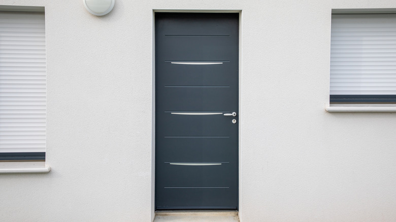 A black front door