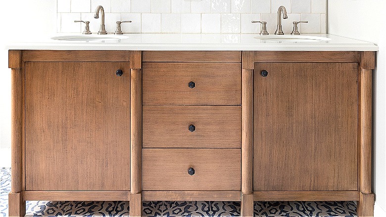 Wooden bathroom double-sink vanity