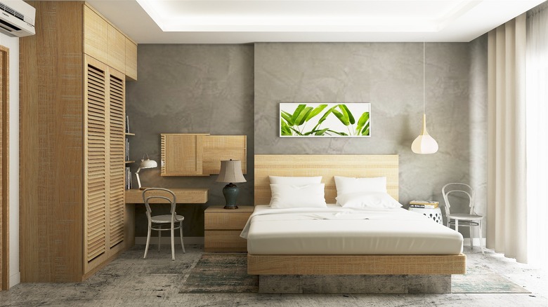 Platform bed with concrete wall