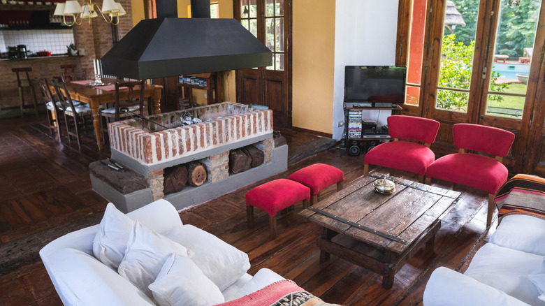 rustic wood floor living room