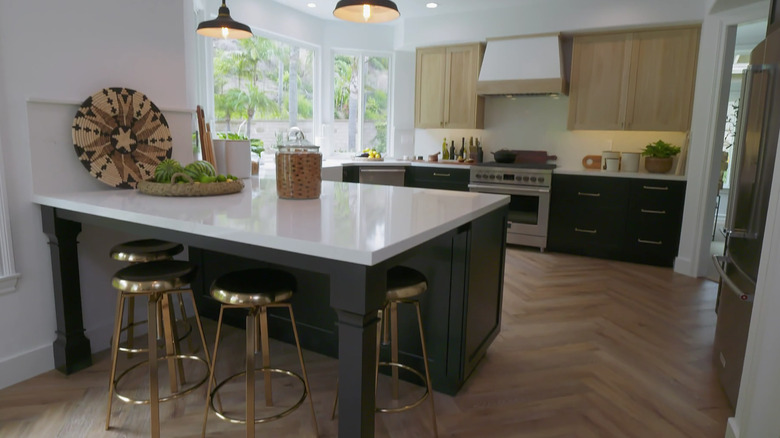 Kitchen with chevron floor