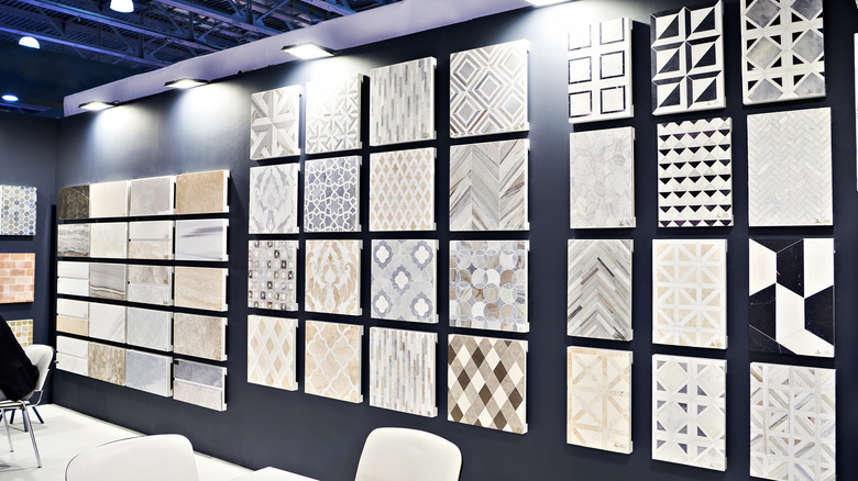 patterned graphic tiles in store