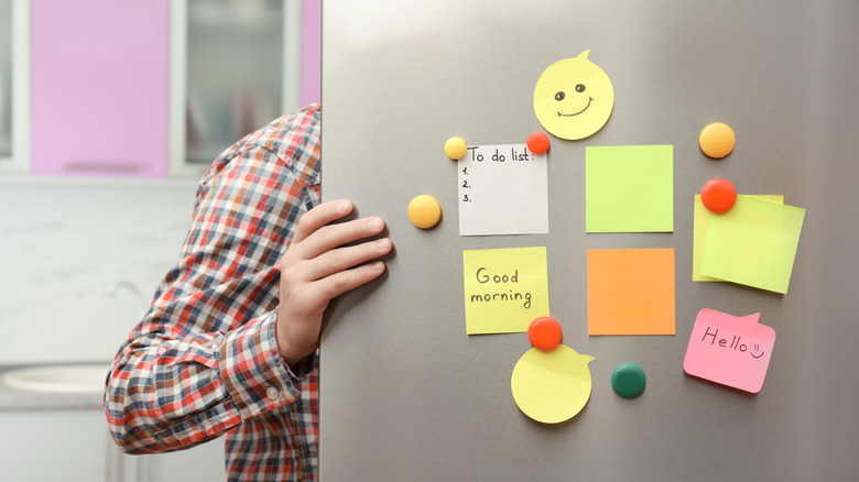 Sticky labels on fridge