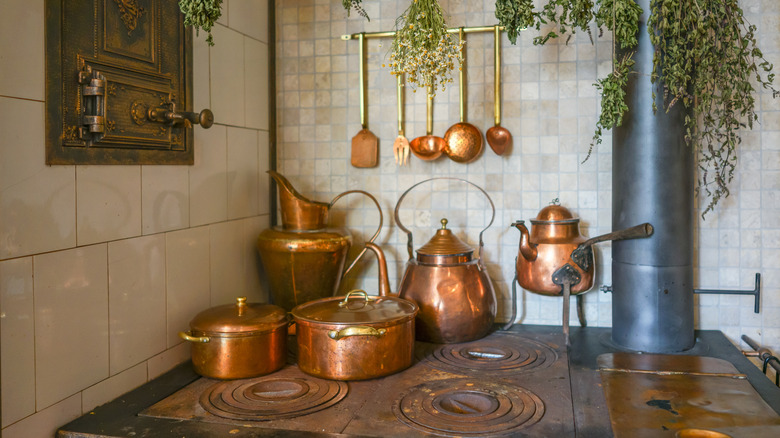 Copper pots on woodstove