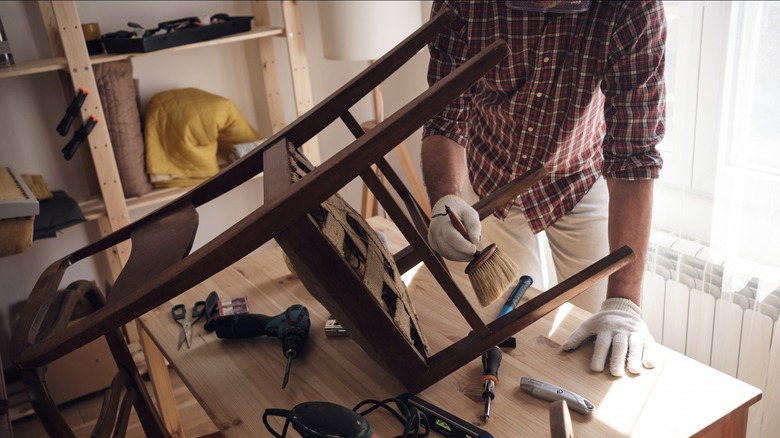 Staining a wooden chair