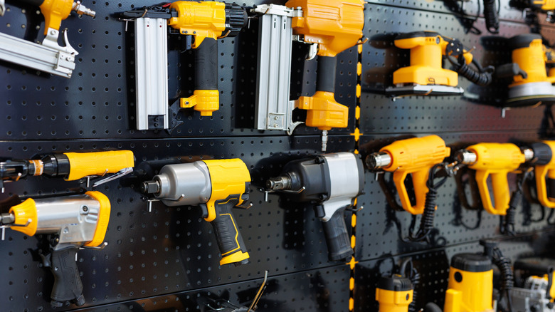 A wall full of power tools