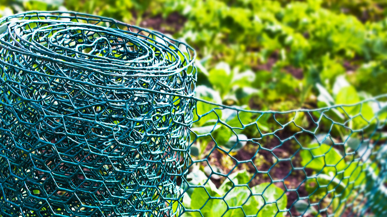 Closeup of mesh garden fencing