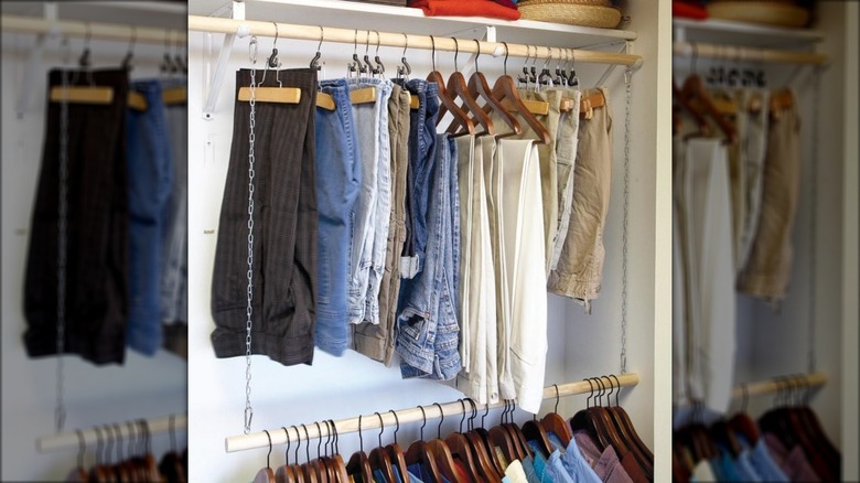 trapeze closet hanger hack with trousers 