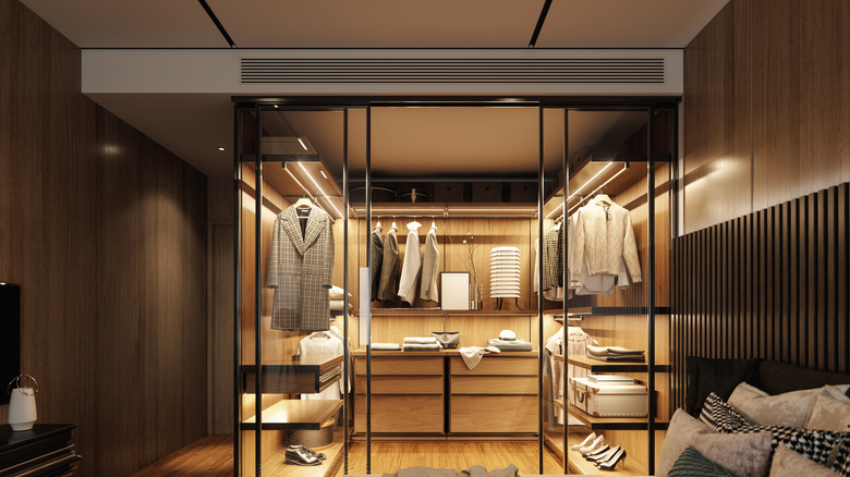open closet with lights on