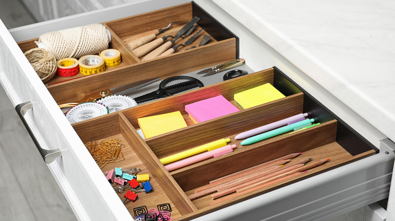 organized craft drawer open