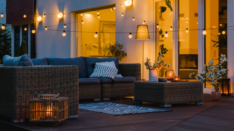 backyard patio with string lights