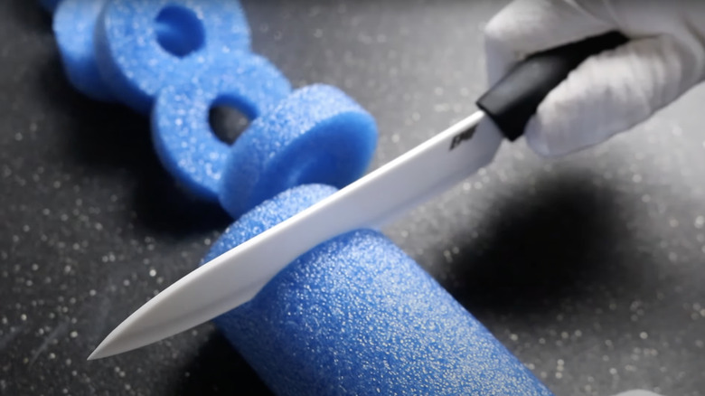 knife cutting pool noodle slices